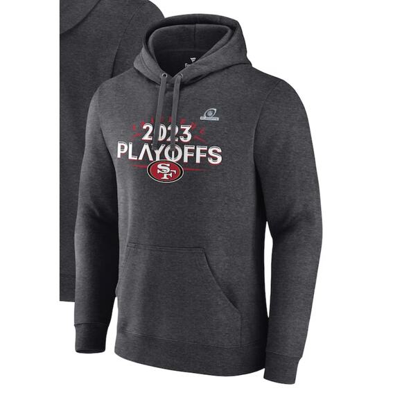 San Francisco 49ersHeather Charcoal 2023 NFL Playoffs Fleece Hoodie  Size XL - Picture 1 of 5